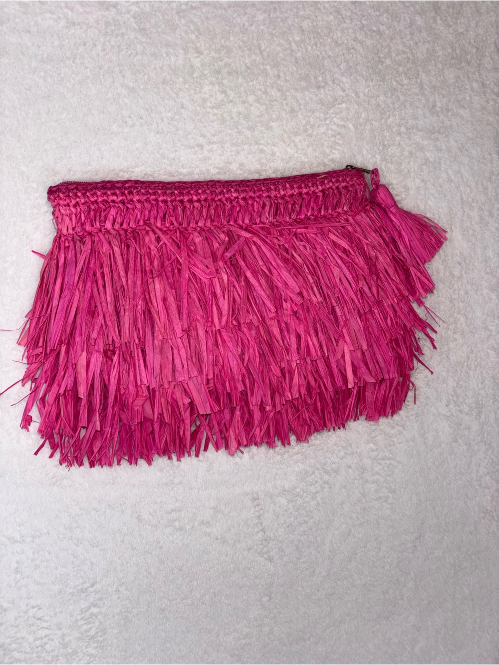 Pink Shaggy Raffia Fringe Clutch bag Lisi Lerch resort maximalist sophisticated - Picture 2 of 10
